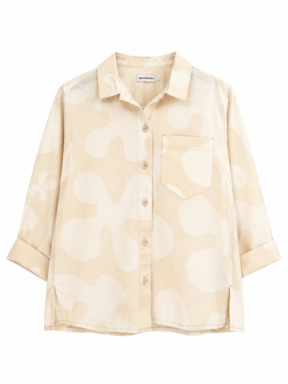 Marimekko Cotton Linen Shirt Unikko Floral Print Butter Yellow XS
